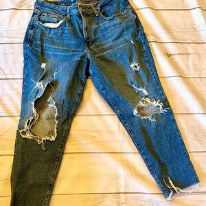 Old Navy High Rise Curvy OG Straight Ripped Blue Jeans